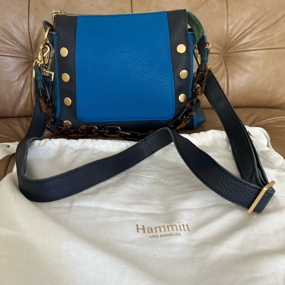 Hammitt LA Toluca Blue Med Bryant Crossbody Bag with tortoise chain
